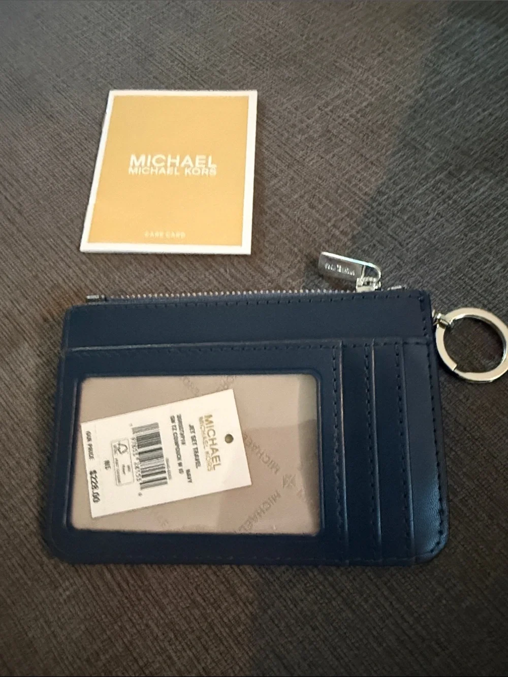 Michael Kors Navy Quilted Leather Card Case with Keyring